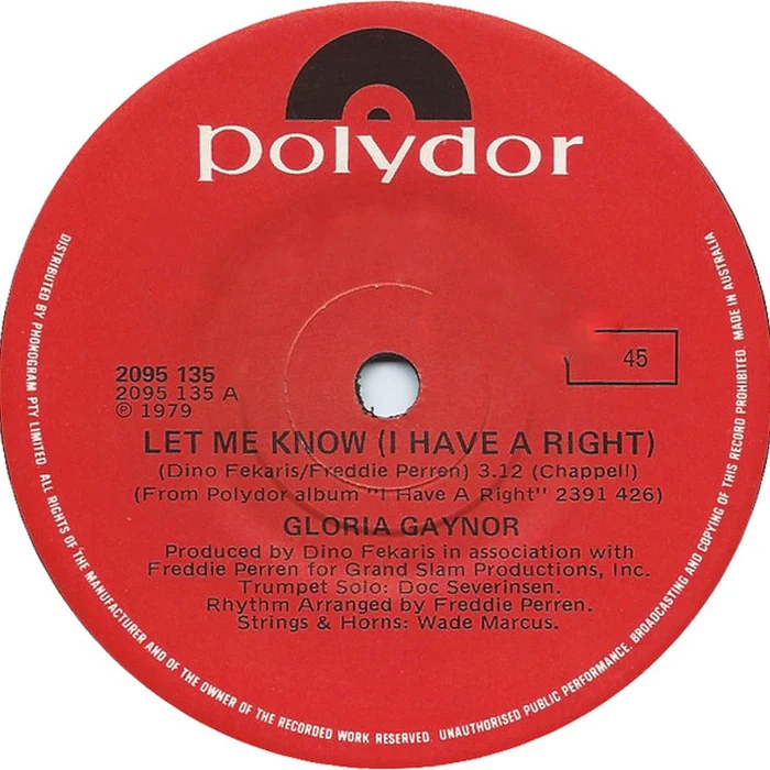 Gloria Gaynor – Let Me Know (I Have A Right) / One Number One (E/E)